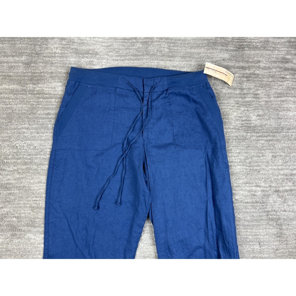 Weekend Choices Pants Womens L Blue Linen Cropped Wide Leg Drawstring‎ JLNP0165 - Picture 2 of 13